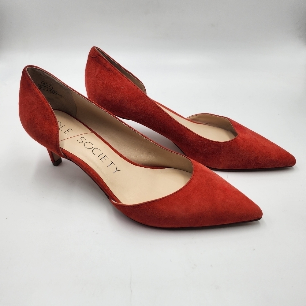 Sole Society women's orange suede leather D'orsay pointed toe pumps 7M